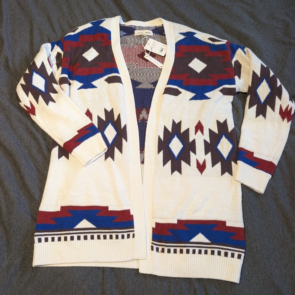 NWT Lucky Brand Aztec Cardigan Tofu Desert Dreamer Geometric Sweater